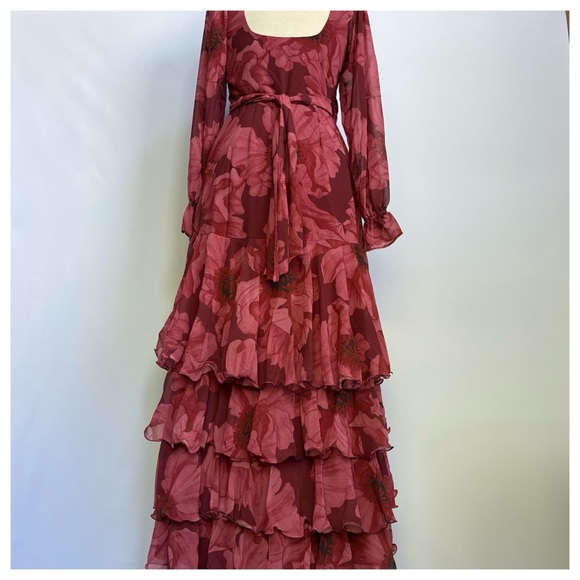 NWT Anthropologie Hutch Kya Long-Sleeve V-Neck Printed Tiered Wrap Maxi Dress XS - Picture 12 of 17